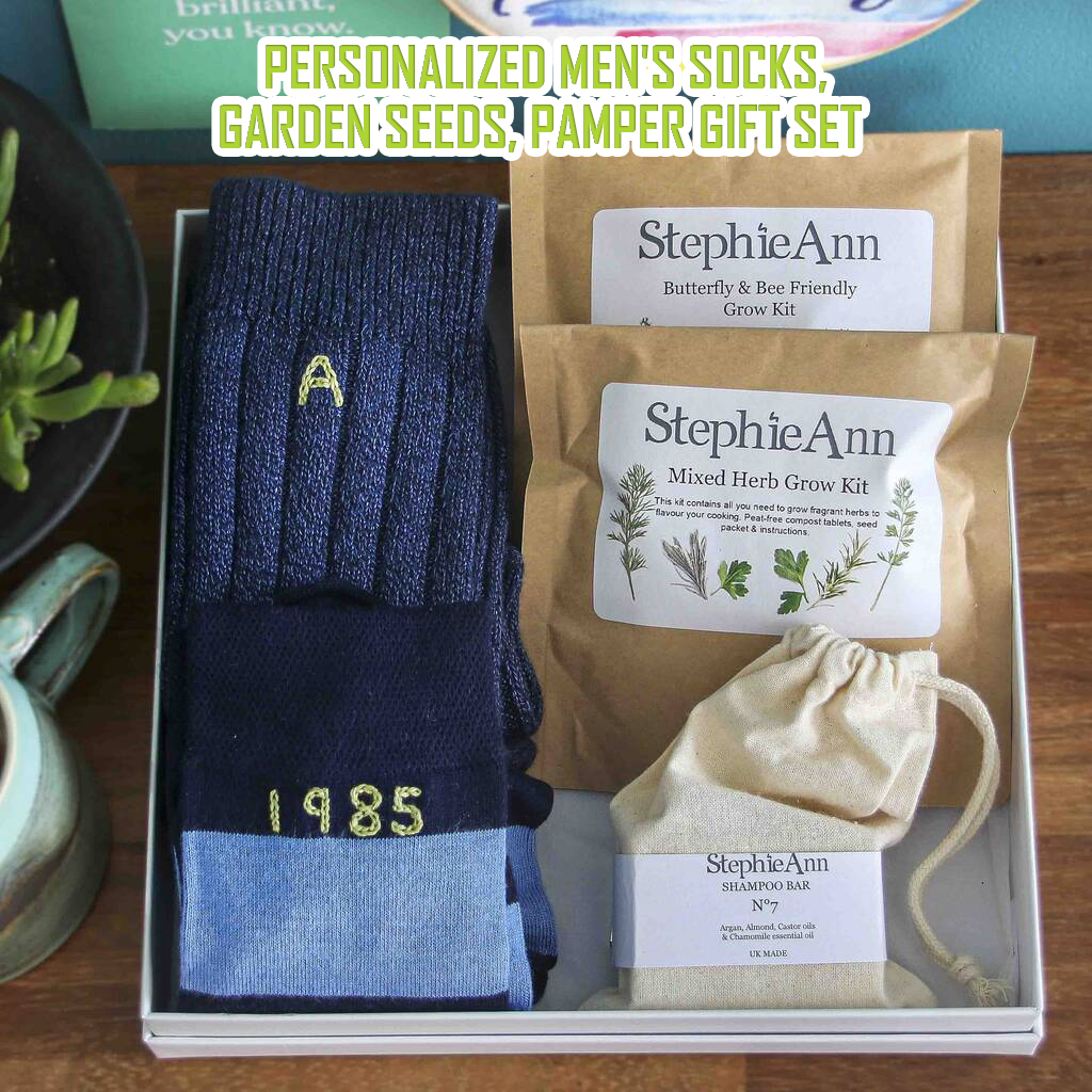 Personalized Men's Socks, Garden Seeds, Pamper Gift Set